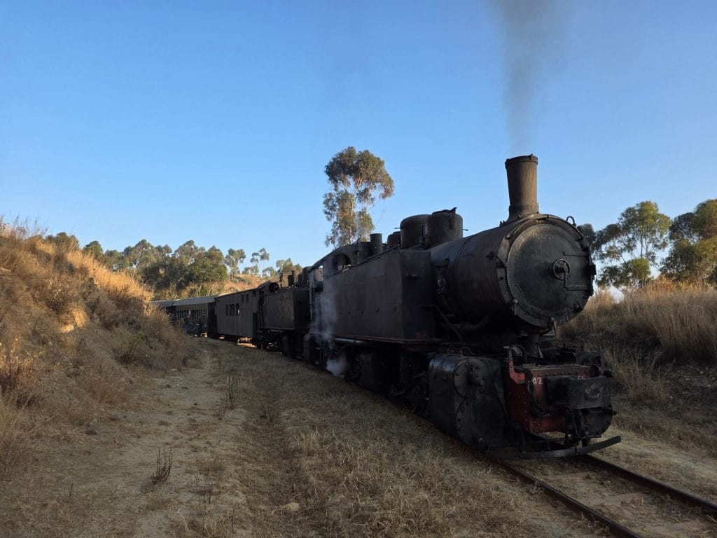 The Steam Train of Eritrea climbing through the highland escarpment on the Asmara to Arberebu charter route